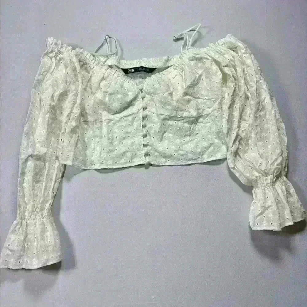 Zara Embroidered Eyelet Crop Top Small (Medium) coquette girl cottagecore whimsy - Picture 2 of 9